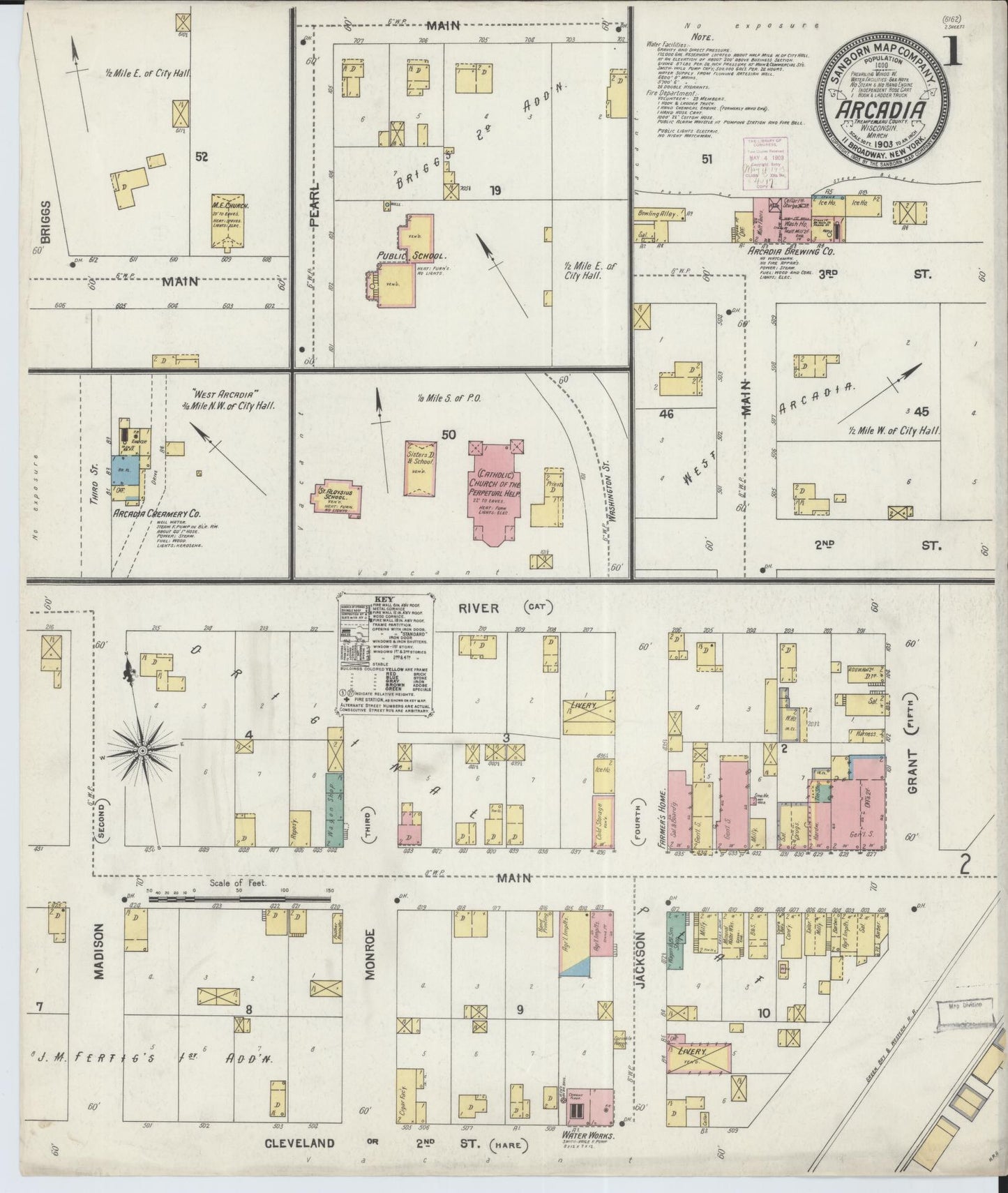 Sanborn Fire Insurance Map from Arcadia, Trempealeau County, Wisconsin (1903), Sheet #0001 - Historic Sanborn Fire Insurance Map Print, vintage old map wall art, antique decor, genealogy gift, Wisconsin Wisconsin map