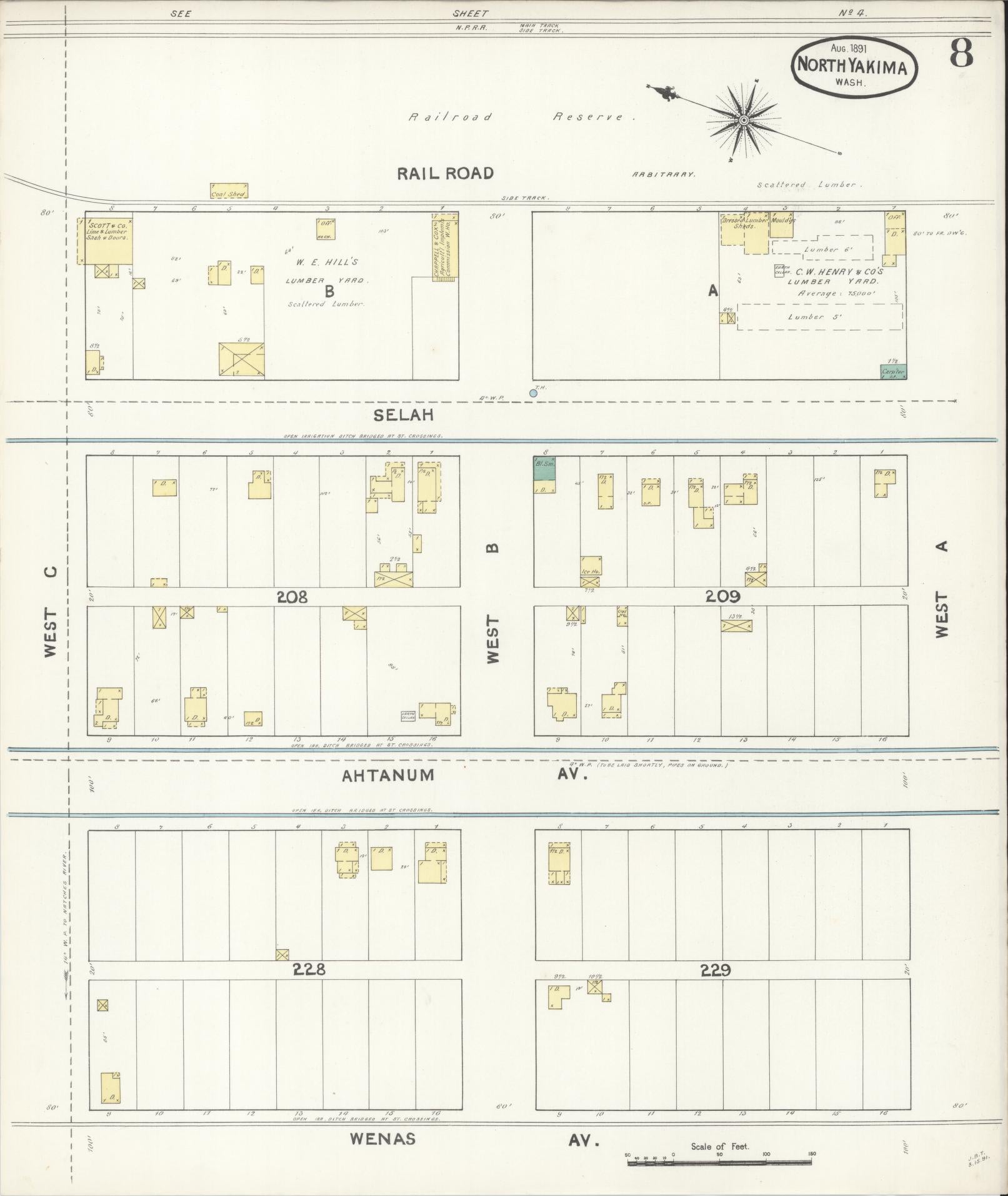 Sanborn Fire Insurance Map from North Yakima, Yakima County, Washington (1891), Sheet #0008 - Complete Map Set gallery image, historic Sanborn map, vintage wall art, Washington Washington