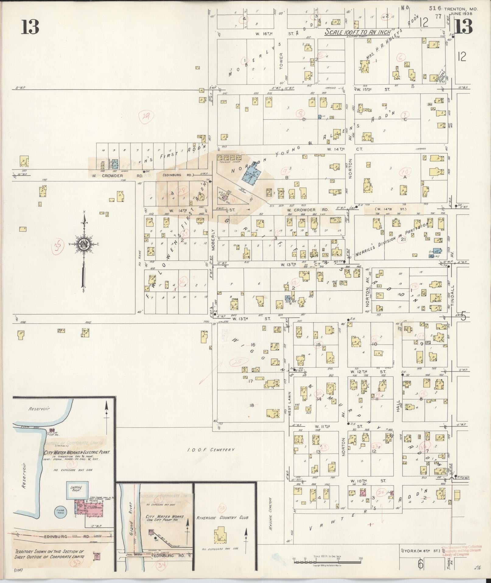 Sanborn Fire Insurance Map from Trenton, Grundy County, Missouri (1948), Sheet #0013 - Historic Sanborn Fire Insurance Map Print, vintage old map wall art, antique decor, genealogy gift, Missouri Missouri map