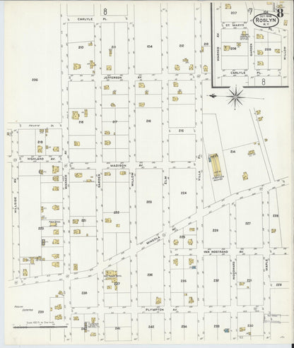 Sanborn Fire Insurance Map from Roslyn, Nassau County, New York (1908), Sheet #0008 - Complete Map Set gallery image, historic Sanborn map, vintage wall art, New York New York