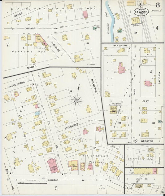 Sanborn Fire Insurance Map from Savanna, Carroll County, Illinois (1897), Sheet #0008 - Historic Sanborn Fire Insurance Map Print, vintage old map wall art, antique decor, genealogy gift, Illinois Illinois map