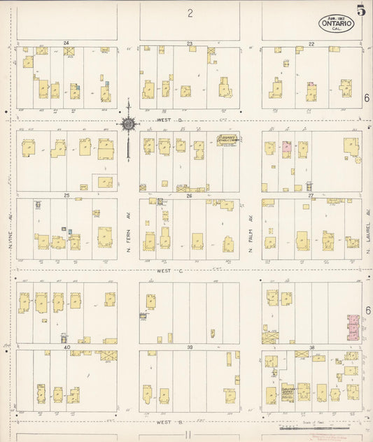 Sanborn Fire Insurance Map from Ontario, San Bernardino County, California (1912), Sheet #0005 - Historic Sanborn Fire Insurance Map Print, vintage old map wall art, antique decor, genealogy gift, California California map
