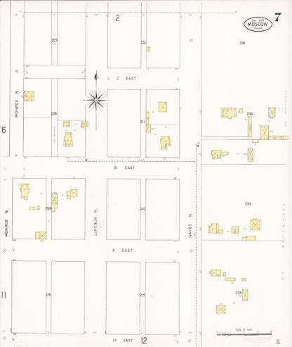 Sanborn Fire Insurance Map from Moscow, Latah County, Idaho (1909), Sheet #0007 - Complete Map Set gallery image, historic Sanborn map, vintage wall art, Idaho Idaho