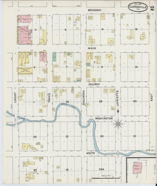 Sanborn Fire Insurance Map from Clarksville, Red River County, Texas (1891), Sheet #0002 - Historic Sanborn Fire Insurance Map Print, vintage old map wall art, antique decor, genealogy gift, Texas Texas map