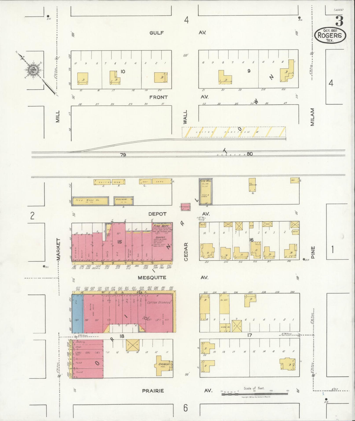 Sanborn Fire Insurance Map from Rogers, Bell County, Texas (1921), Sheet #0003 - Complete Map Set gallery image, historic Sanborn map, vintage wall art, Texas Texas
