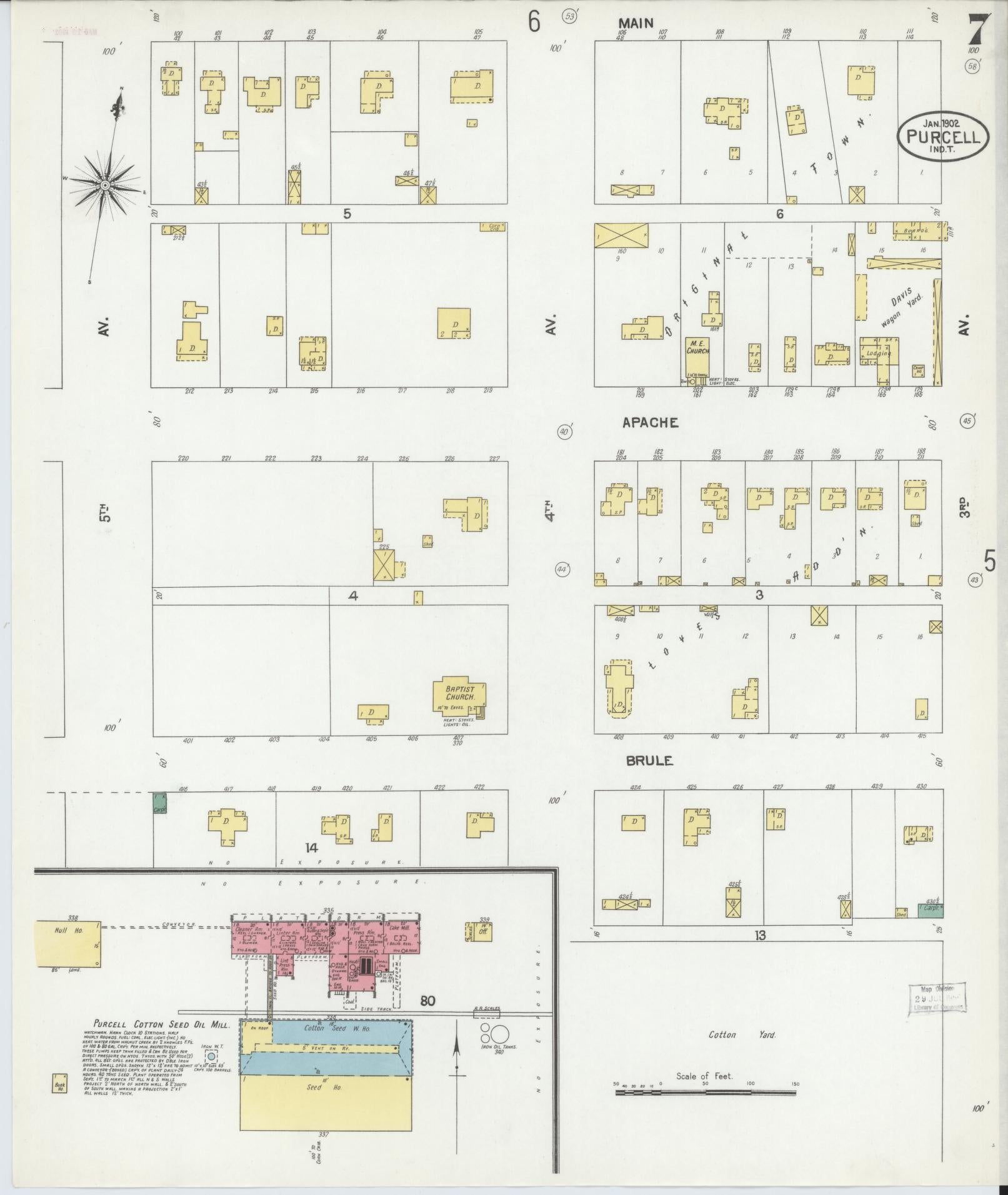 Sanborn Fire Insurance Map from Purcell, McClain County, Oklahoma (1902), Sheet #0007 - Historic Sanborn Fire Insurance Map Print, vintage old map wall art, antique decor, genealogy gift, Oklahoma Oklahoma map