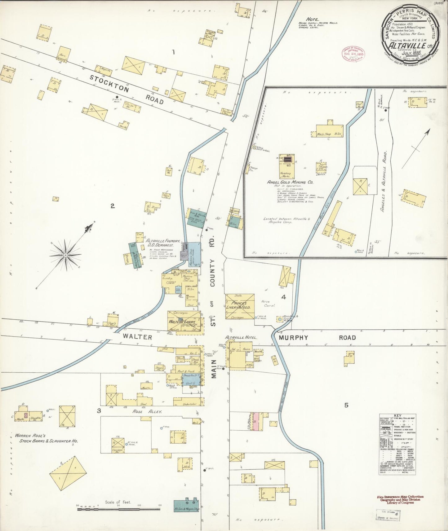 Sanborn Fire Insurance Map from Altaville, Calaveras County, California (1895), Sheet #0001 - Historic Sanborn Fire Insurance Map Print, vintage old map wall art, antique decor, genealogy gift, California California map