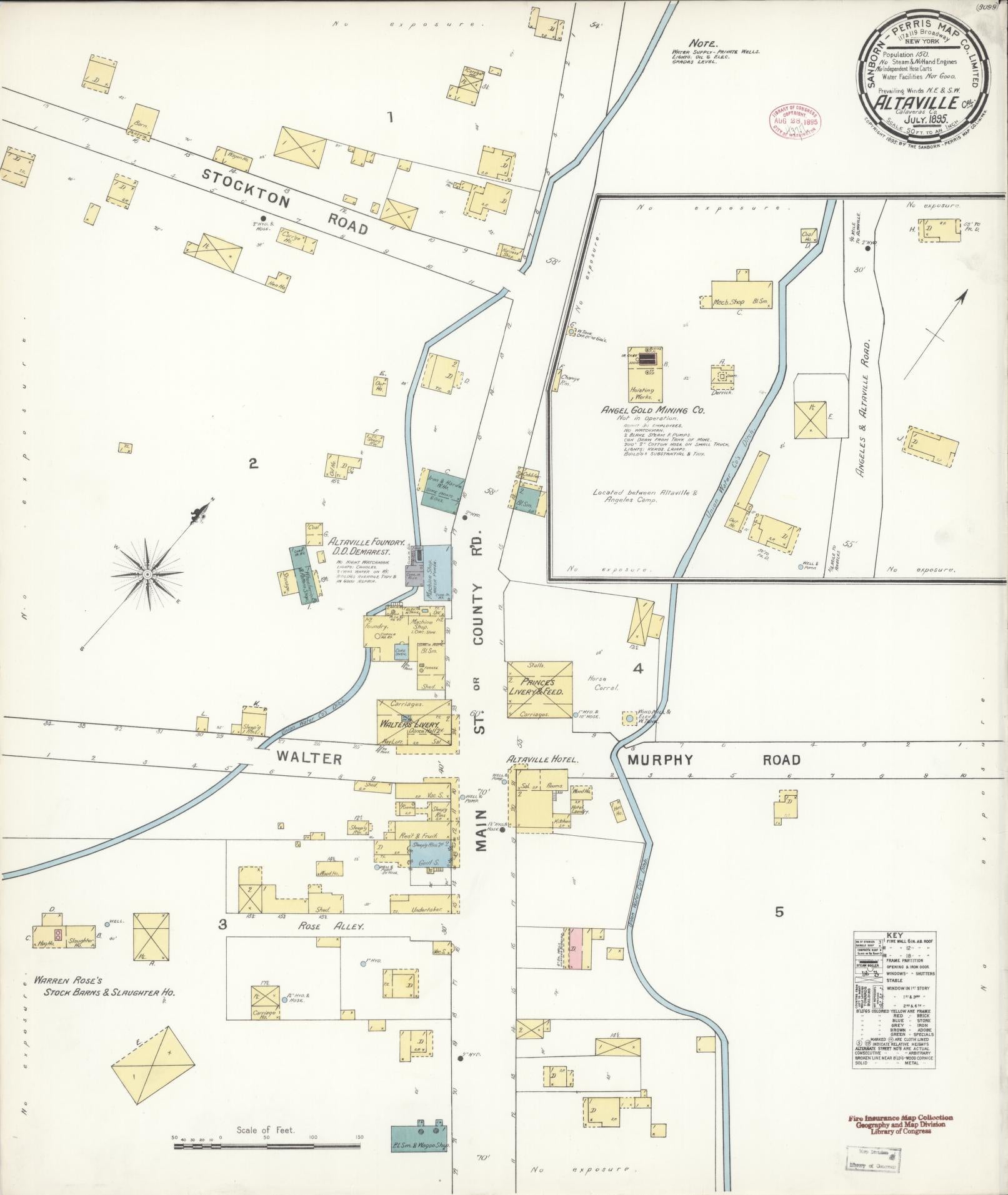 Sanborn Fire Insurance Map from Altaville, Calaveras County, California (1895), Sheet #0001 - Historic Sanborn Fire Insurance Map Print, vintage old map wall art, antique decor, genealogy gift, California California map