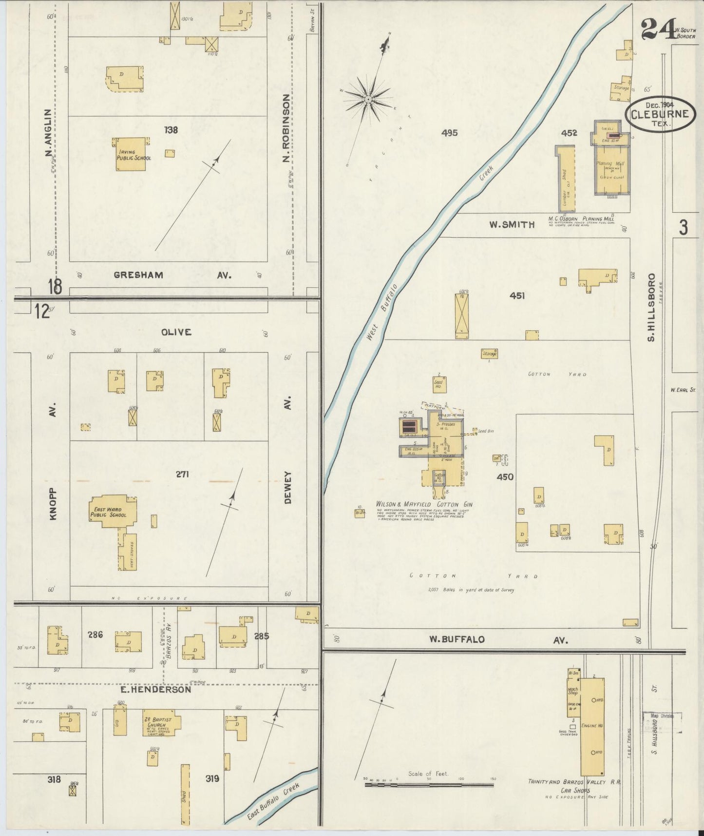 Sanborn Fire Insurance Map from Cleburne, Johnson County, Texas (1904), Sheet #0024 - Historic Sanborn Fire Insurance Map Print, vintage old map wall art, antique decor, genealogy gift, Texas Texas map