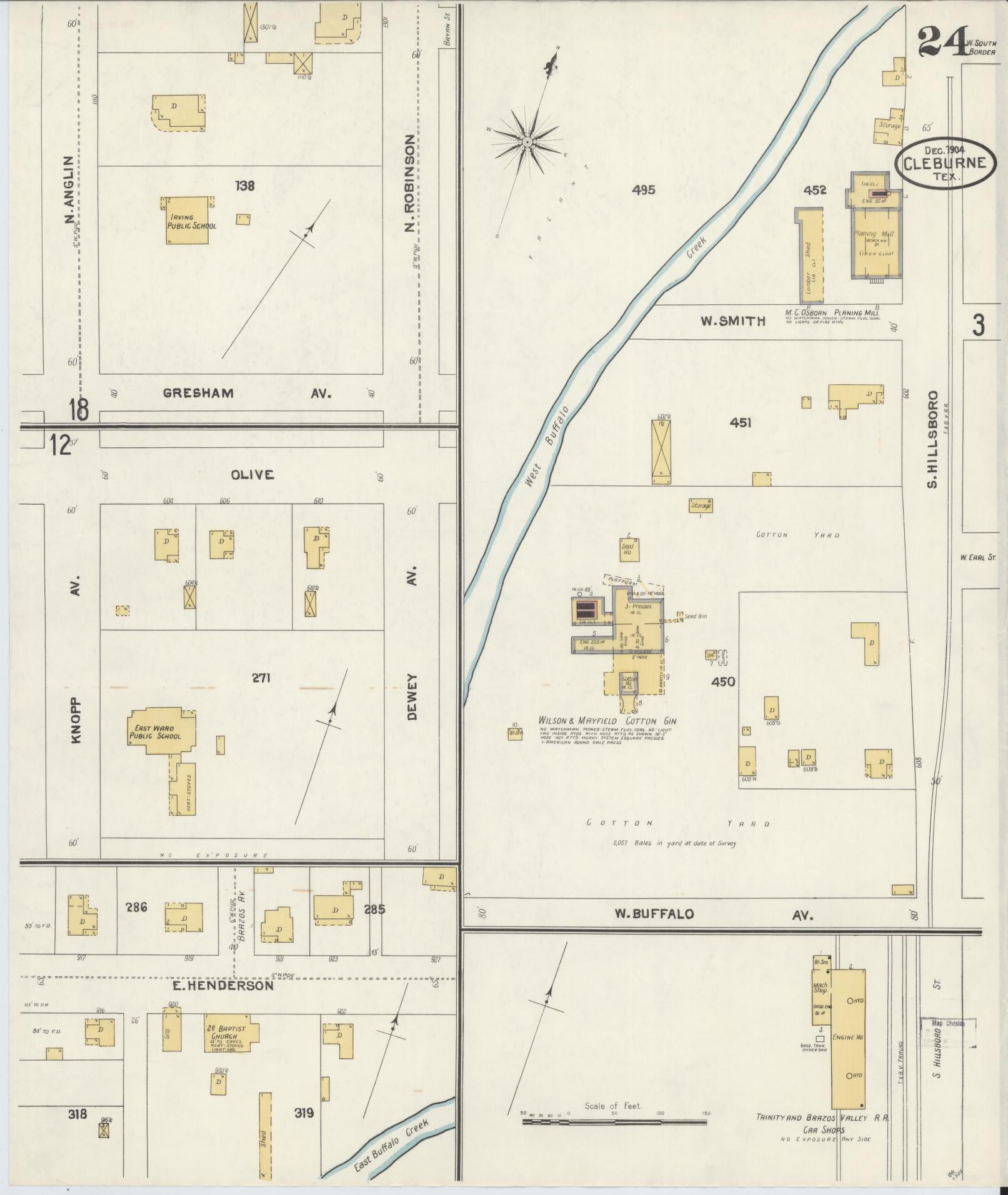 Sanborn Fire Insurance Map from Cleburne, Johnson County, Texas (1904), Sheet #0024 - Historic Sanborn Fire Insurance Map Print, vintage old map wall art, antique decor, genealogy gift, Texas Texas map