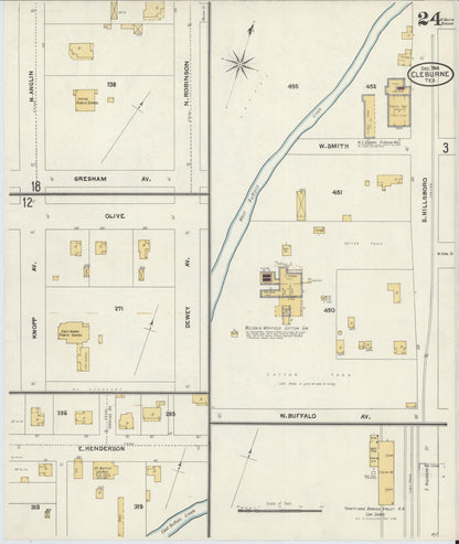Sanborn Fire Insurance Map from Cleburne, Johnson County, Texas (1904), Sheet #0024 - Historic Sanborn Fire Insurance Map Print, vintage old map wall art, antique decor, genealogy gift, Texas Texas map