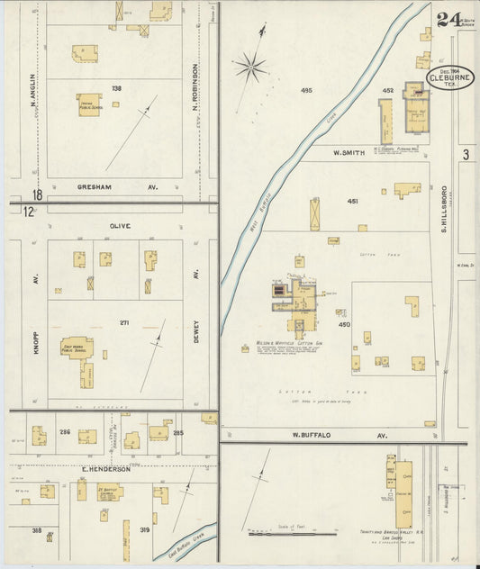 Sanborn Fire Insurance Map from Cleburne, Johnson County, Texas (1904), Sheet #0024 - Historic Sanborn Fire Insurance Map Print, vintage old map wall art, antique decor, genealogy gift, Texas Texas map