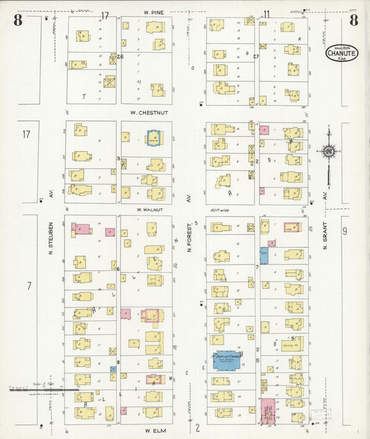 Sanborn Fire Insurance Map from Chanute, Neosho County, Kansas (1924), Sheet #0008 - Historic Sanborn Fire Insurance Map Print, vintage old map wall art, antique decor, genealogy gift, Kansas Kansas map