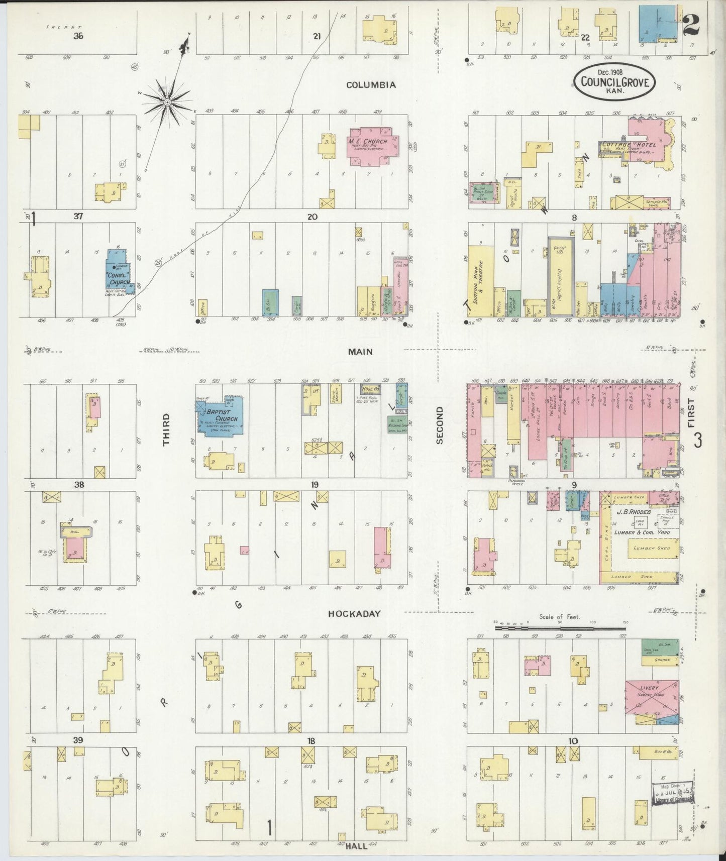 Sanborn Fire Insurance Map from Council Grove, Morris County, Kansas (1908), Sheet #0002 - Historic Sanborn Fire Insurance Map Print, vintage old map wall art, antique decor, genealogy gift, Kansas Kansas map