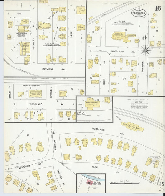 Sanborn Fire Insurance Map from Petoskey, Emmet County, Michigan (1901), Sheet #0016 - Historic Sanborn Fire Insurance Map Print, vintage old map wall art, antique decor, genealogy gift, Michigan Michigan map