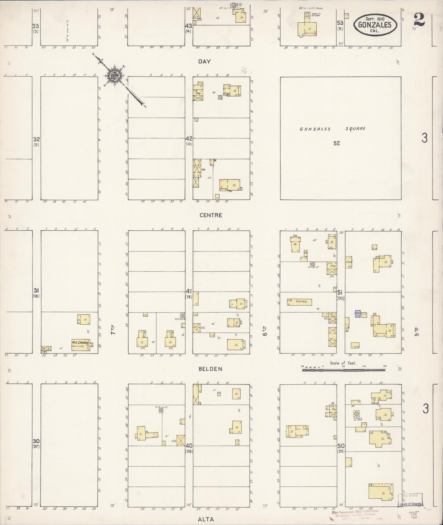 Sanborn Fire Insurance Map from Gonzales, Monterey County, California (1910), Sheet #0002 - Historic Sanborn Fire Insurance Map Print, vintage old map wall art, antique decor, genealogy gift, California California map