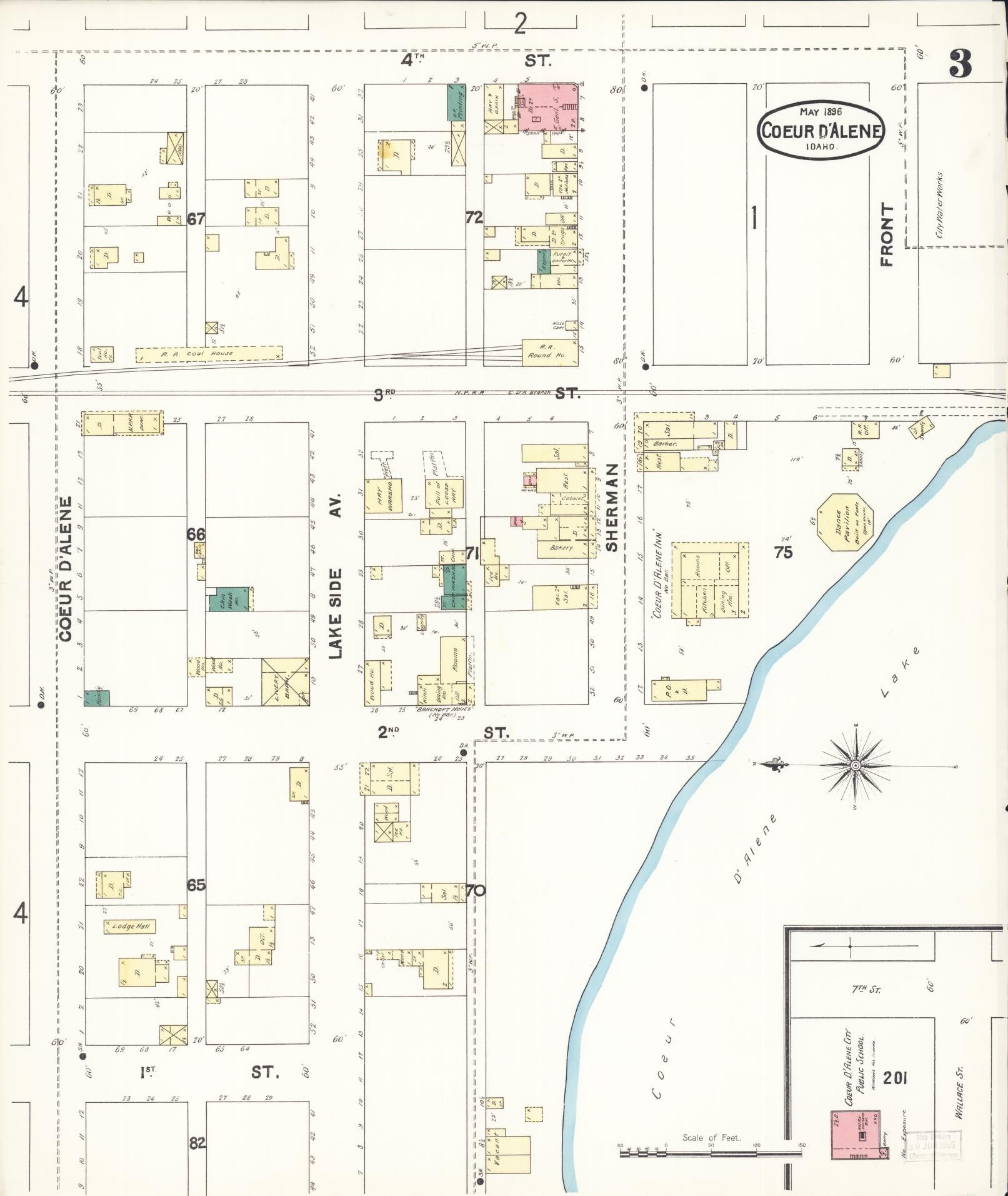 Sanborn Fire Insurance Map from Coeur D'alene, Kootenai County, Idaho (1896), Sheet #0003 - Complete Map Set gallery image, historic Sanborn map, vintage wall art, Idaho Idaho