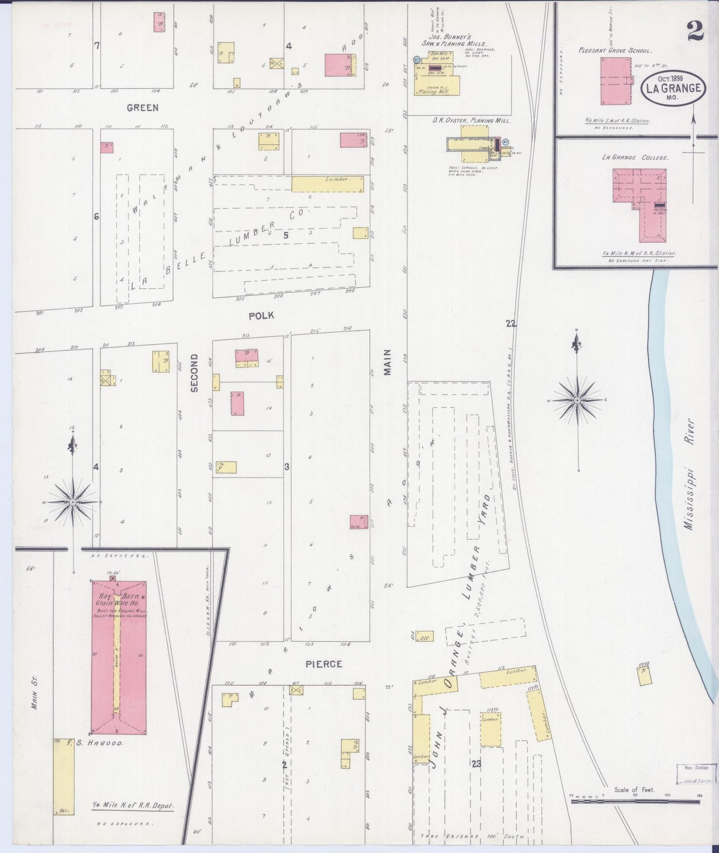 Sanborn Fire Insurance Map from La Grange, Lewis County, Missouri (1898), Sheet #0002 - Historic Sanborn Fire Insurance Map Print, vintage old map wall art, antique decor, genealogy gift, Missouri Missouri map