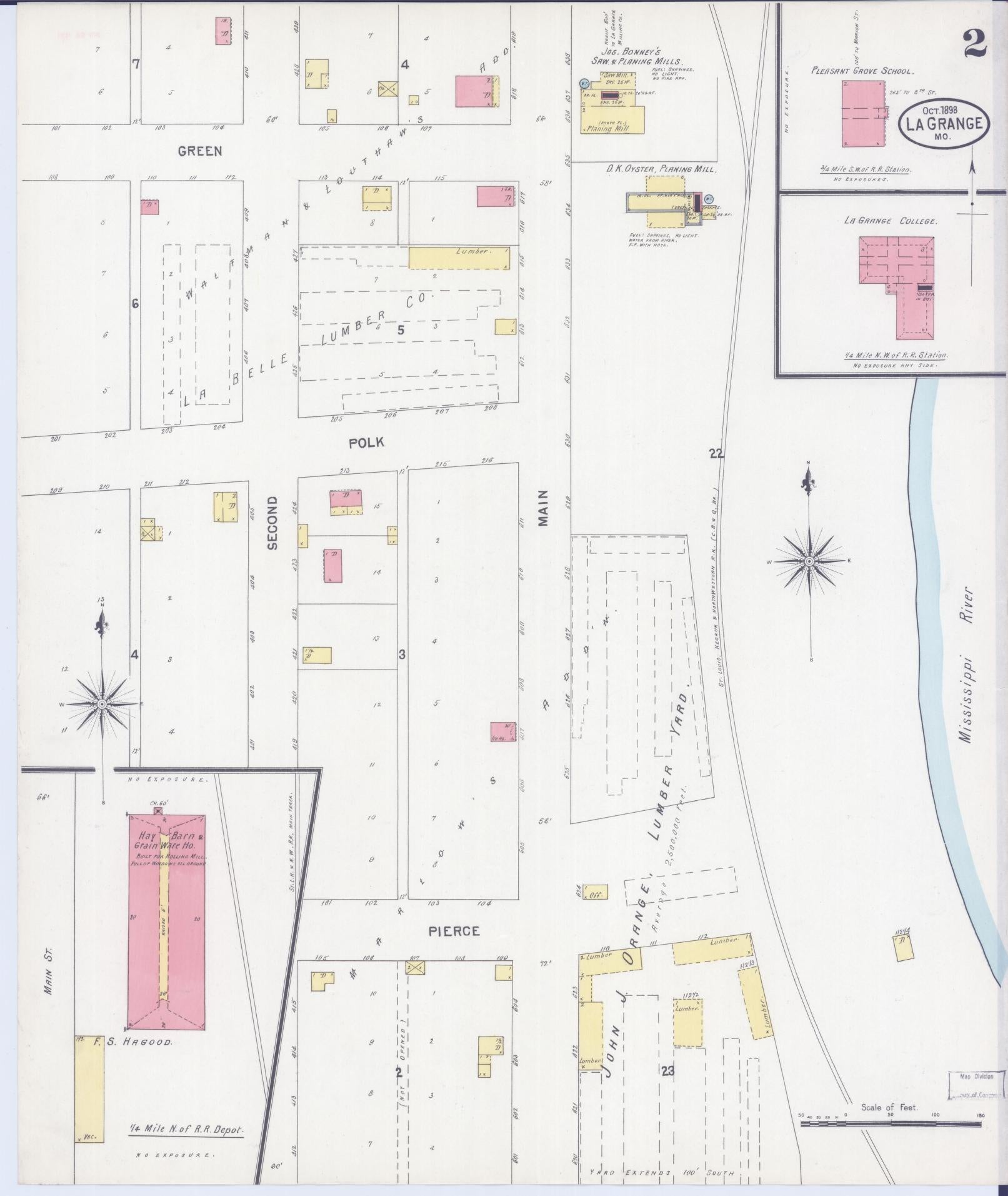 Sanborn Fire Insurance Map from La Grange, Lewis County, Missouri (1898), Sheet #0002 - Historic Sanborn Fire Insurance Map Print, vintage old map wall art, antique decor, genealogy gift, Missouri Missouri map