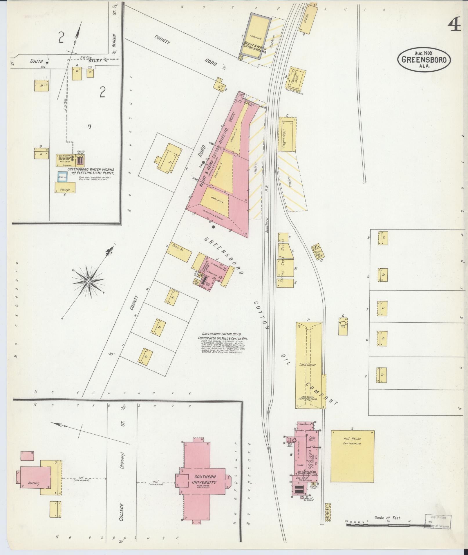 Sanborn Fire Insurance Map from Greensboro, Hale County, Alabama (1903), Sheet #0004 - Historic Sanborn Fire Insurance Map Print, vintage old map wall art, antique decor, genealogy gift, Alabama Alabama map