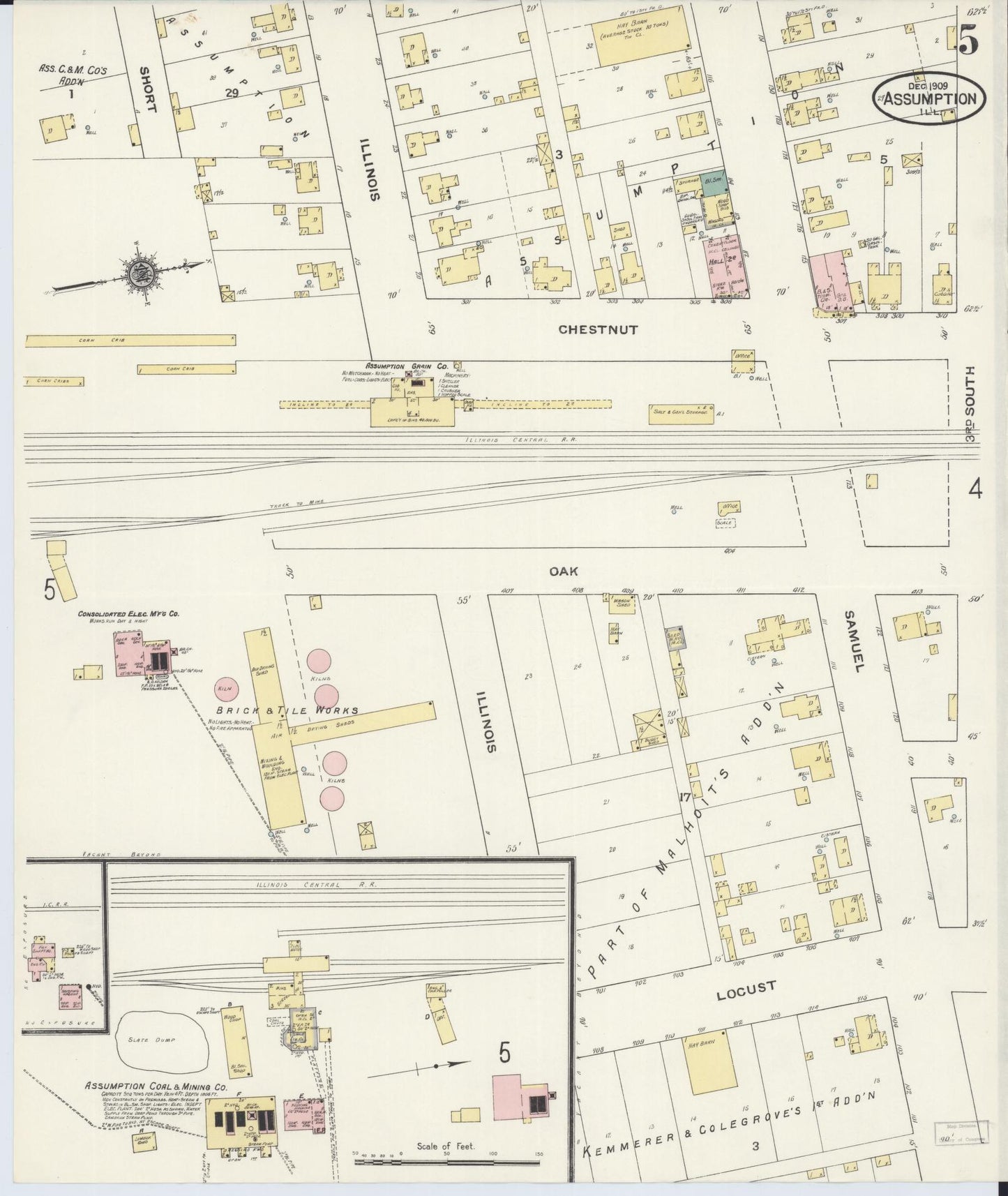 Sanborn Fire Insurance Map from Assumption, Christian County, Illinois (1909), Sheet #0005 - Complete Map Set gallery image, historic Sanborn map, vintage wall art, Illinois Illinois