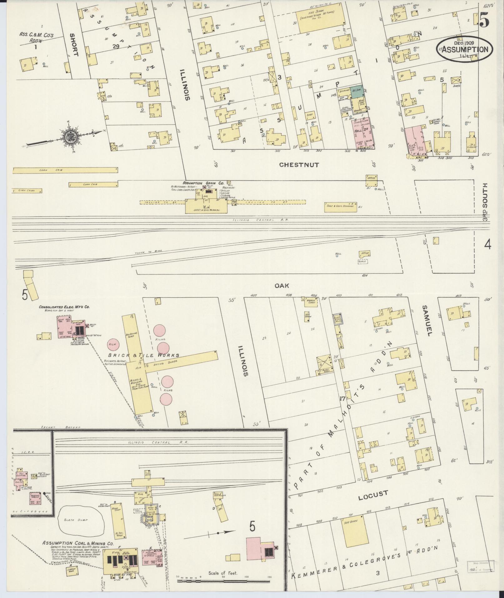 Sanborn Fire Insurance Map from Assumption, Christian County, Illinois (1909), Sheet #0005 - Complete Map Set gallery image, historic Sanborn map, vintage wall art, Illinois Illinois