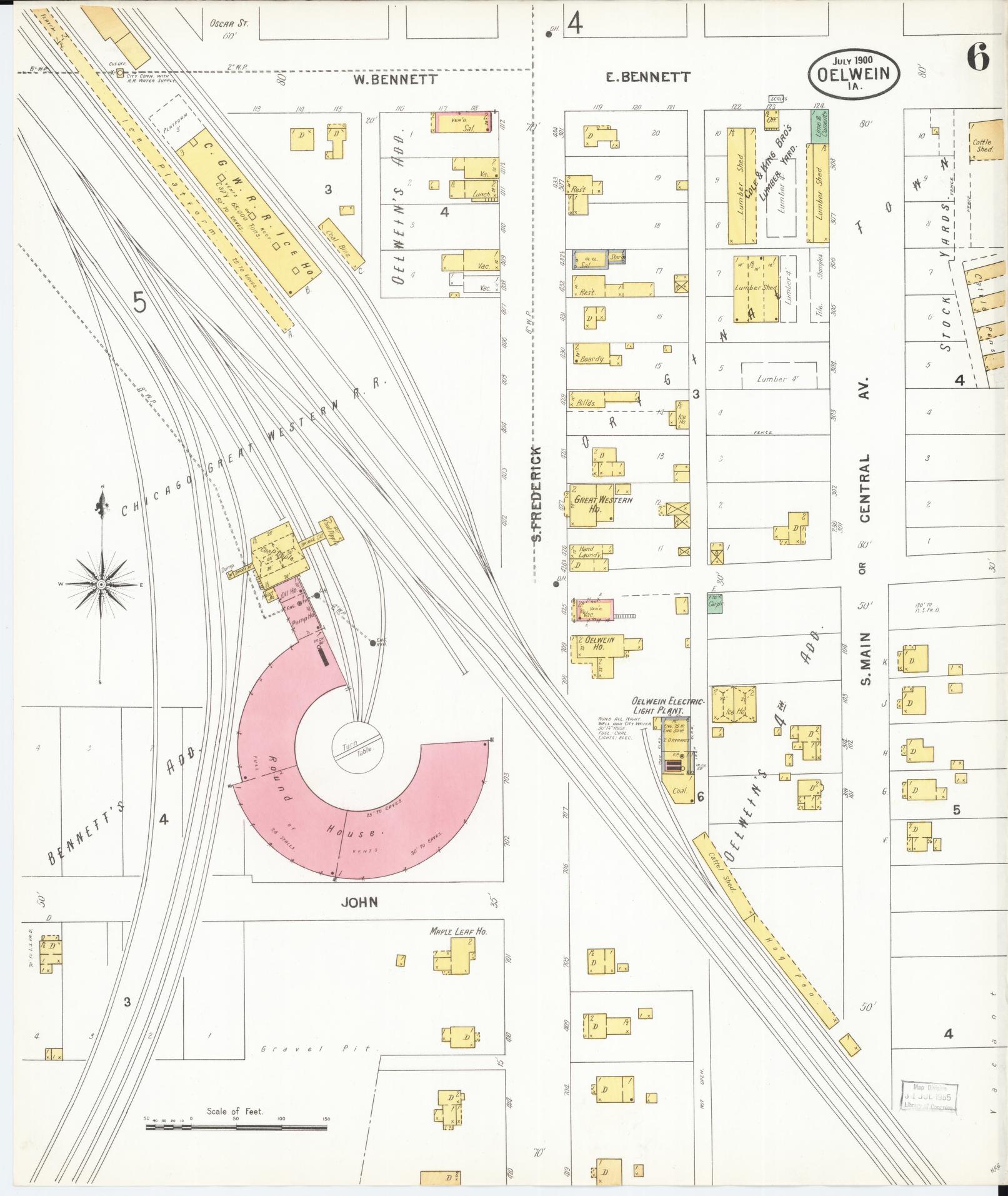 Sanborn Fire Insurance Map from Oelwein, Fayette County, Iowa (1900), Sheet #0006 - Historic Sanborn Fire Insurance Map Print