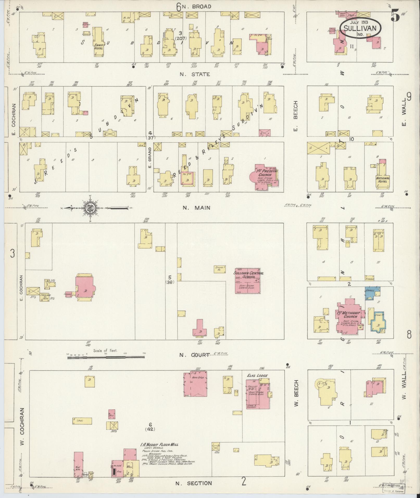 Sanborn Fire Insurance Map from Sullivan, Sullivan County, Indiana (1913), Sheet #0005 - Historic Sanborn Fire Insurance Map Print, vintage old map wall art, antique decor, genealogy gift, Indiana Indiana map