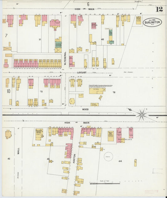 Sanborn Fire Insurance Map from Burlington, Burlington County, New Jersey (1902), Sheet #0012 - Historic Sanborn Fire Insurance Map Print, vintage old map wall art, antique decor, genealogy gift, New Jersey New Jersey map