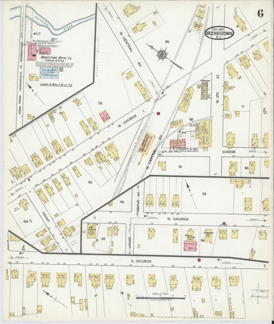 Sanborn Fire Insurance Map from Moorestown, Burlington County, New Jersey (1917), Sheet #0006 - Historic Sanborn Fire Insurance Map Print, vintage old map wall art, antique decor, genealogy gift, New Jersey New Jersey map