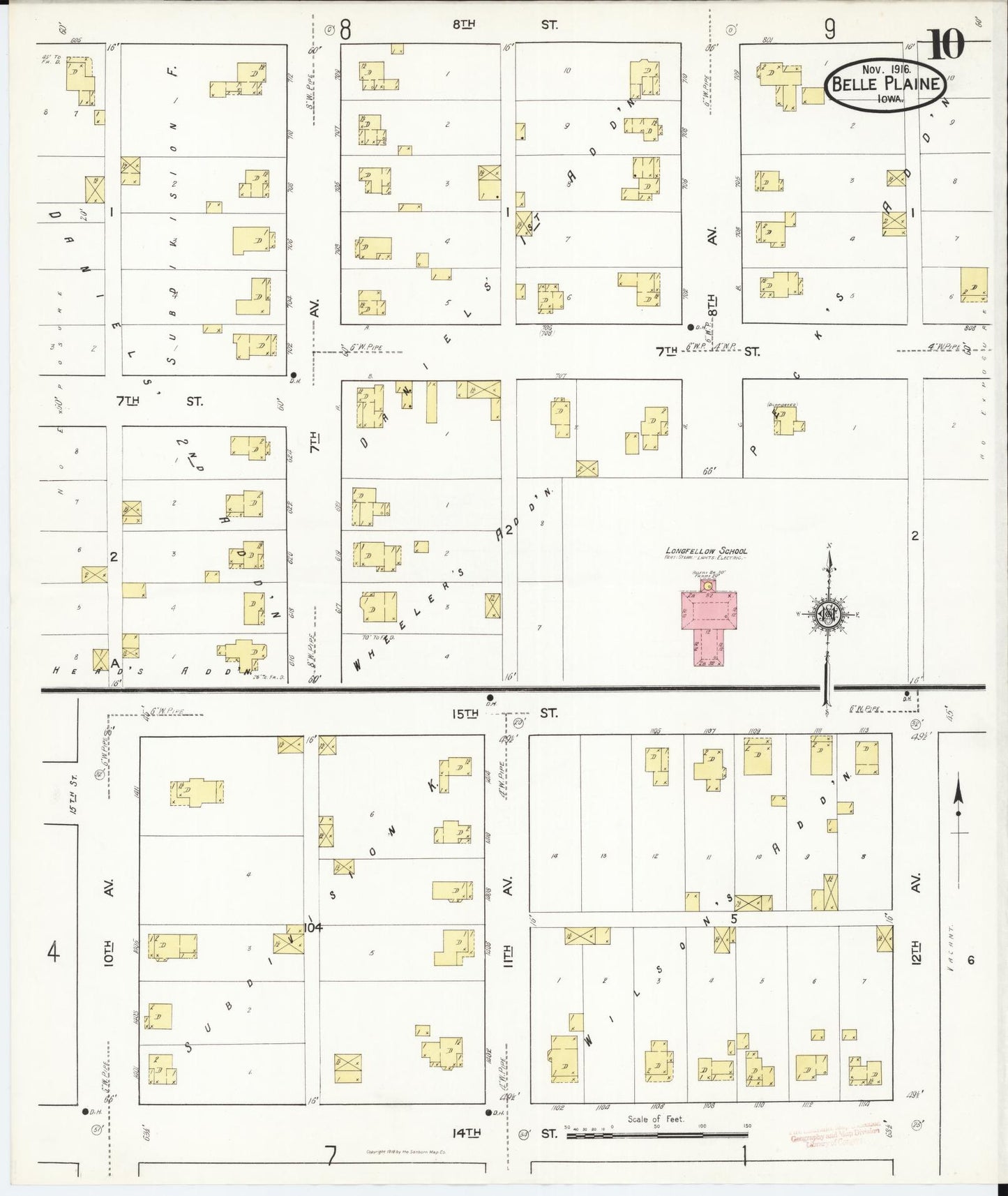 Sanborn Fire Insurance Map from Belle Plaine, Benton County, Iowa (1916), Sheet #0010 - Historic Sanborn Fire Insurance Map Print, vintage old map wall art