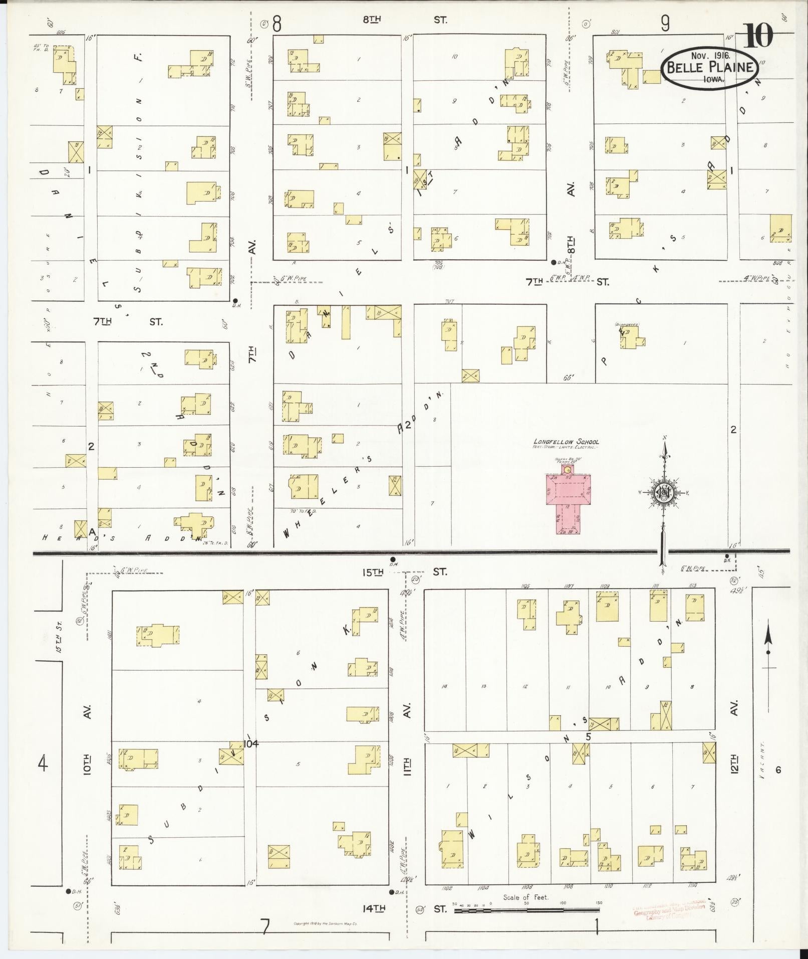 Sanborn Fire Insurance Map from Belle Plaine, Benton County, Iowa (1916), Sheet #0010 - Historic Sanborn Fire Insurance Map Print, vintage old map wall art