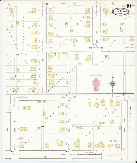 Sanborn Fire Insurance Map from Belle Plaine, Benton County, Iowa (1916), Sheet #0010 - Historic Sanborn Fire Insurance Map Print, vintage old map wall art