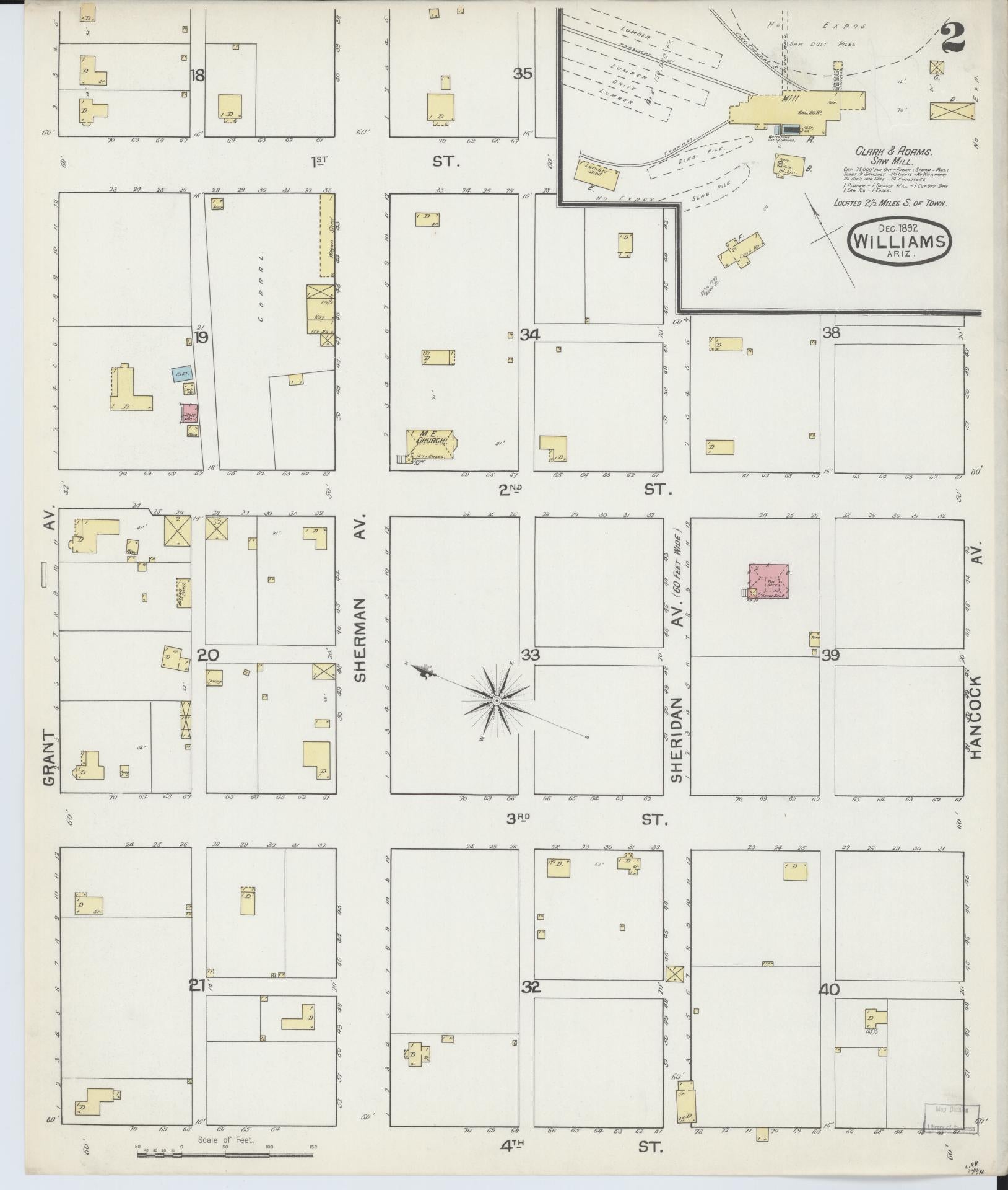 Sanborn Fire Insurance Map from Williams, Coconino County, Arizona (1892), Sheet #0002 - Historic Sanborn Fire Insurance Map Print, vintage old map wall art, antique decor, genealogy gift, Arizona Arizona map