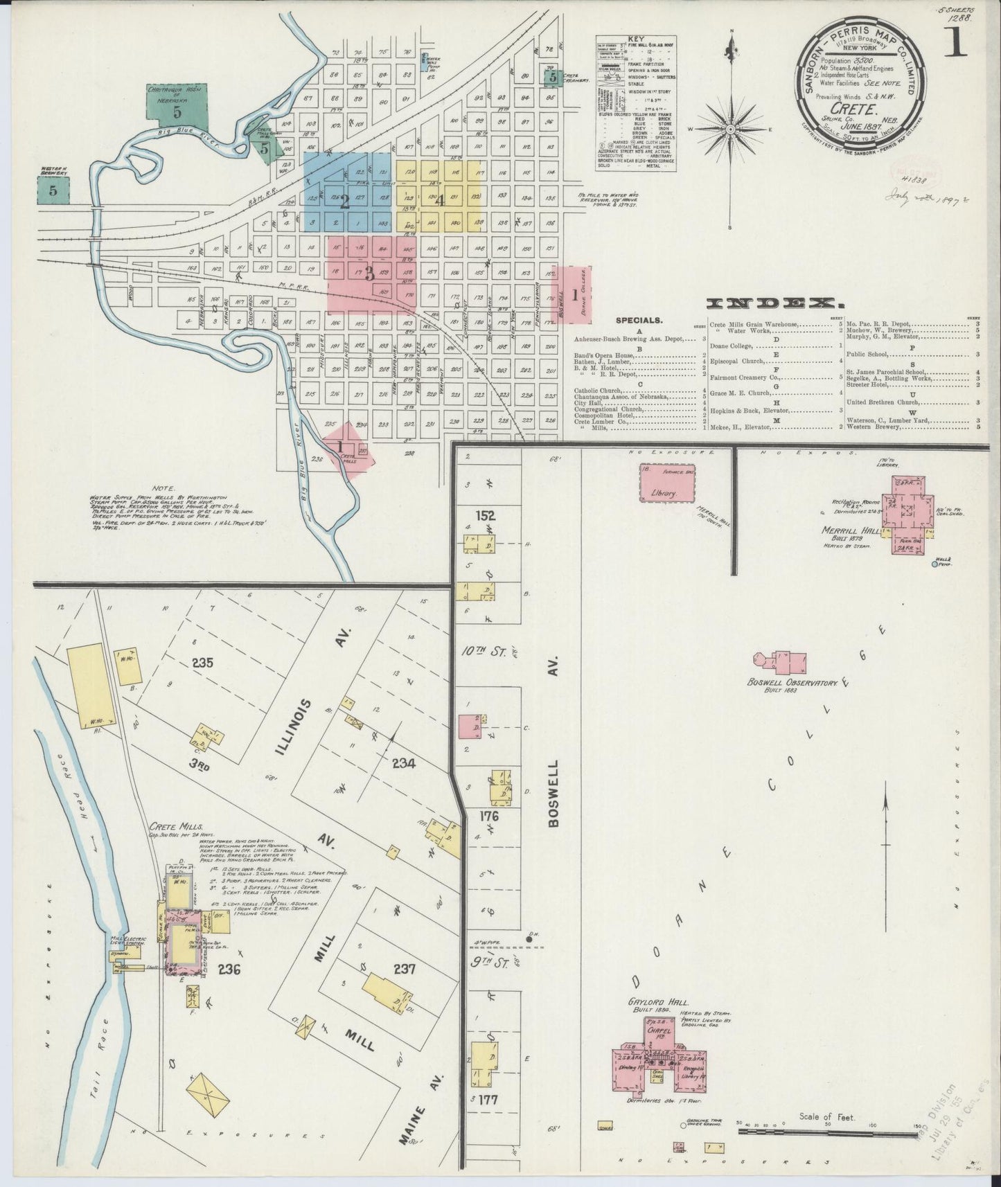Sanborn Fire Insurance Map from Crete, Saline County, Nebraska (1897), Sheet #0001 - Complete Map Set gallery image, historic Sanborn map, vintage wall art, Nebraska Nebraska