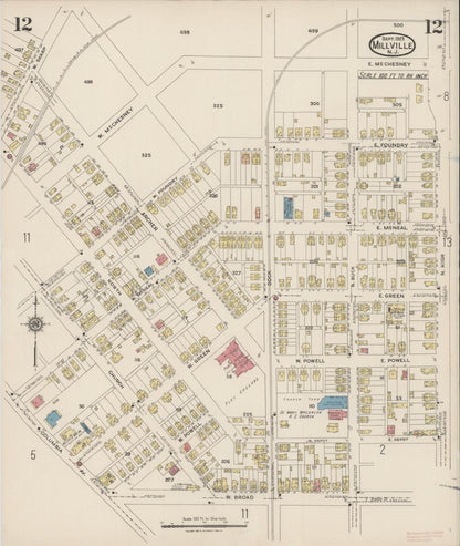 Sanborn Fire Insurance Map from Millville, Cumberland County, New Jersey (1923), Sheet #0012 - Historic Sanborn Fire Insurance Map Print, vintage old map wall art, antique decor, genealogy gift, New Jersey New Jersey map