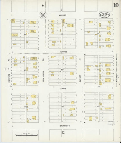 Sanborn Fire Insurance Map from El Reno, Canadian County, Oklahoma (1898), Sheet #0010 - Complete Map Set gallery image, historic Sanborn map, vintage wall art, Oklahoma Oklahoma