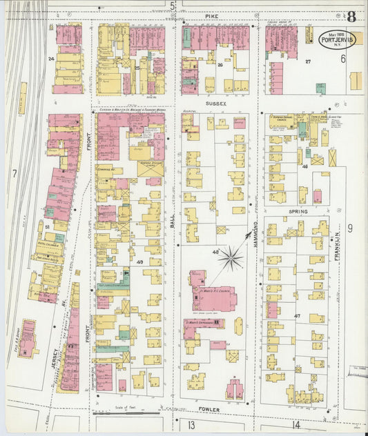 Sanborn Fire Insurance Map from Port Jervis, Orange County, New York (1905), Sheet #0008 - Historic Sanborn Fire Insurance Map Print, vintage old map wall art, antique decor, genealogy gift, New York New York map