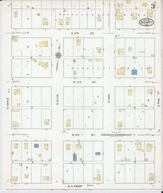 Sanborn Fire Insurance Map from Sidney, Cheyenne County, Nebraska (1921), Sheet #0003 - Historic Sanborn Fire Insurance Map Print, vintage old map wall art, antique decor, genealogy gift, Nebraska Nebraska map