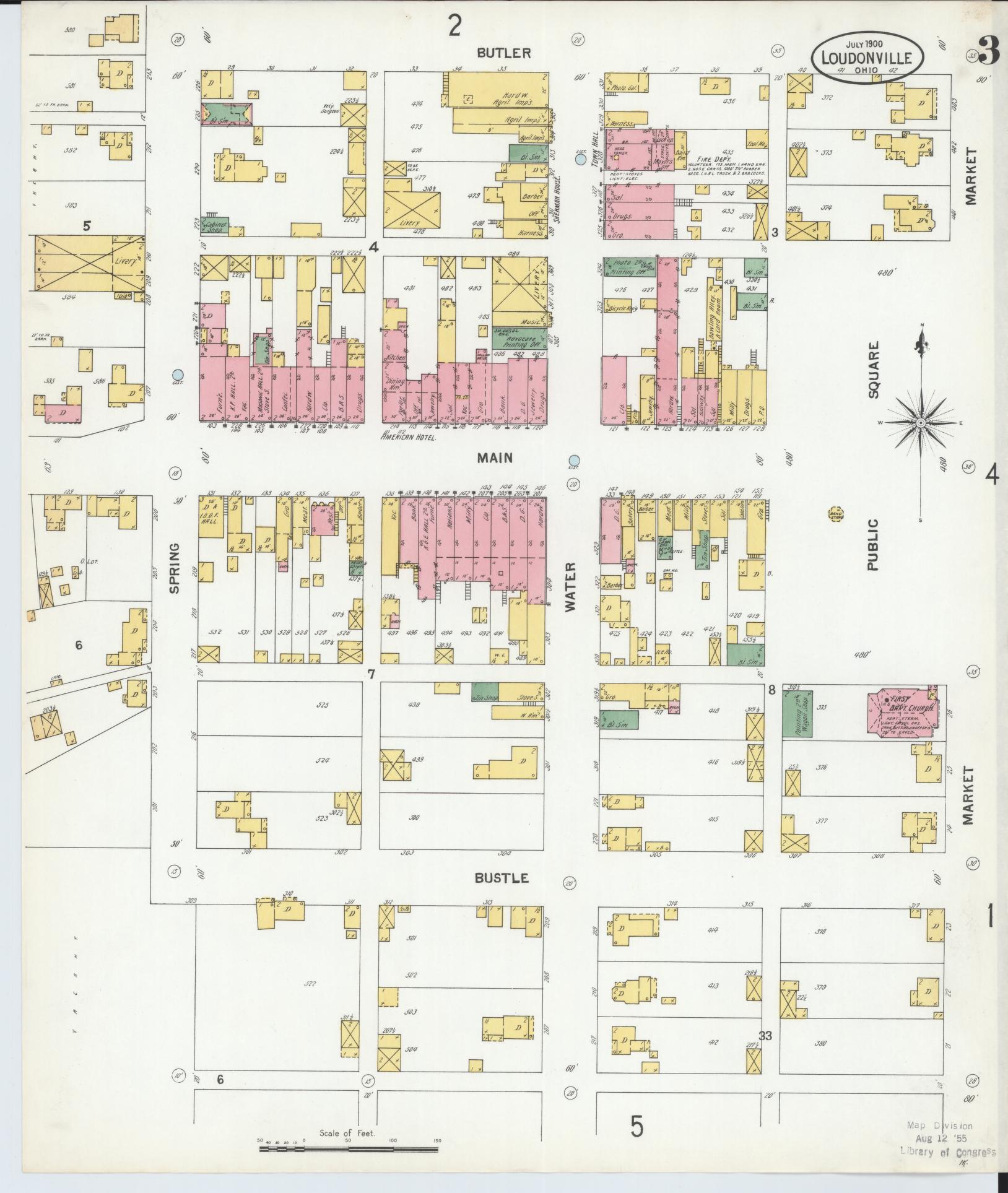 Sanborn Fire Insurance Map from Loudonville, Ashland County, Ohio (1900), Sheet #0003 - Historic Sanborn Fire Insurance Map Print, vintage old map wall art, antique decor, genealogy gift, Ohio Ohio map