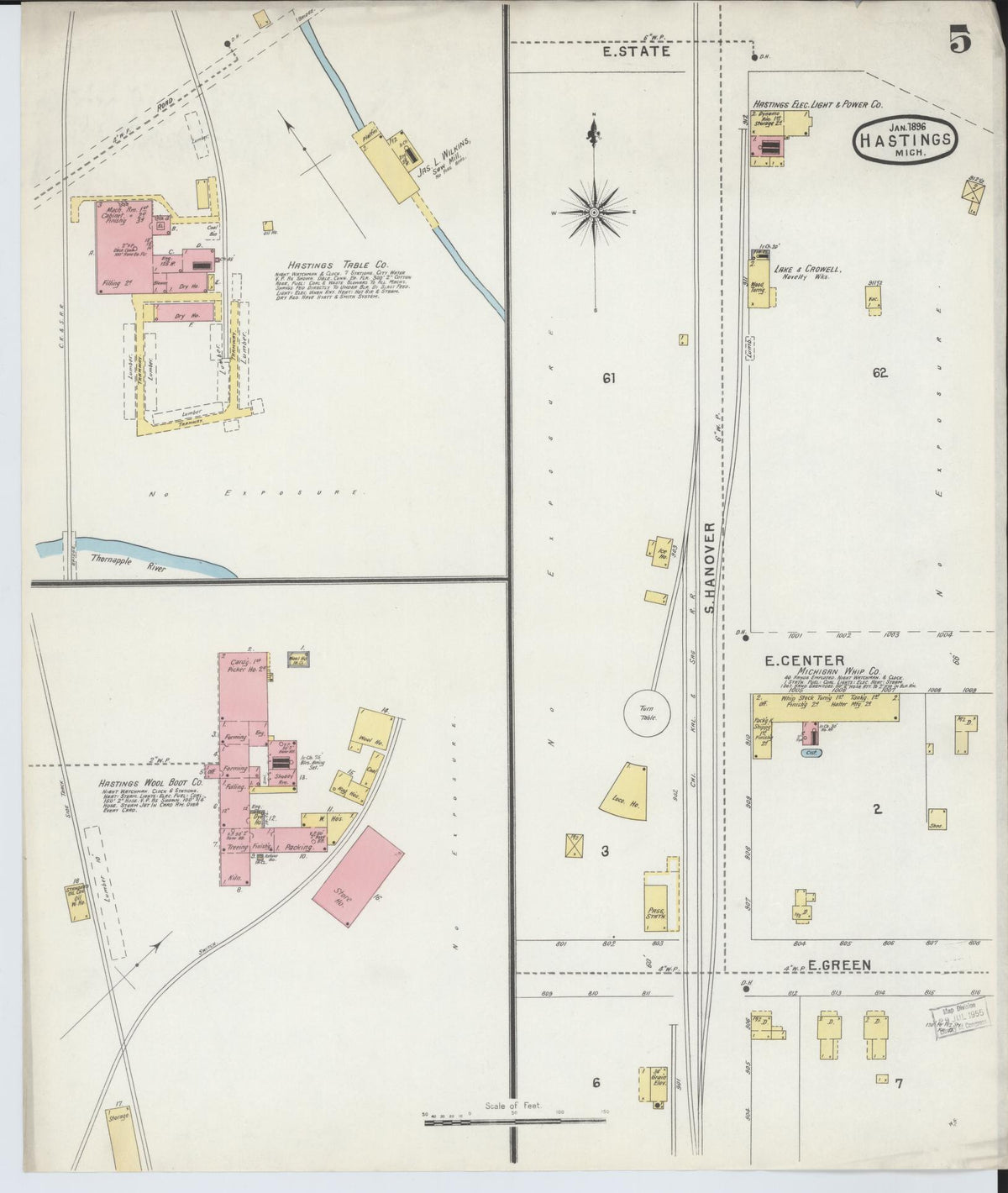 Sanborn Fire Insurance Map from Hastings, Barry County, Michigan (1896), Sheet #0005 - Historic Sanborn Fire Insurance Map Print, vintage old map wall art, antique decor, genealogy gift, Michigan Michigan map