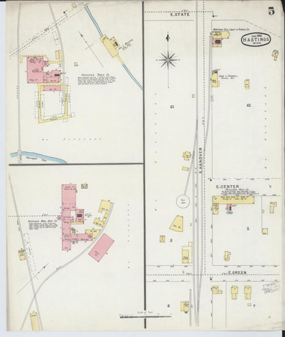Sanborn Fire Insurance Map from Hastings, Barry County, Michigan (1896), Sheet #0005 - Historic Sanborn Fire Insurance Map Print, vintage old map wall art, antique decor, genealogy gift, Michigan Michigan map