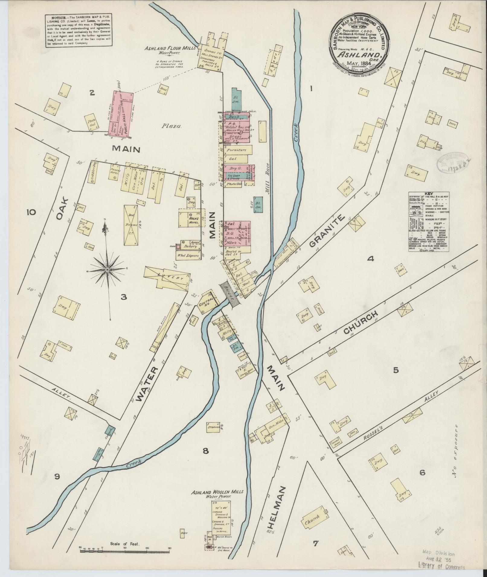 Sanborn Fire Insurance Map from Ashland, Jackson County, Oregon (1884), Sheet #0001 - Historic Sanborn Fire Insurance Map Print, vintage old map wall art, antique decor, genealogy gift, Oregon Oregon map