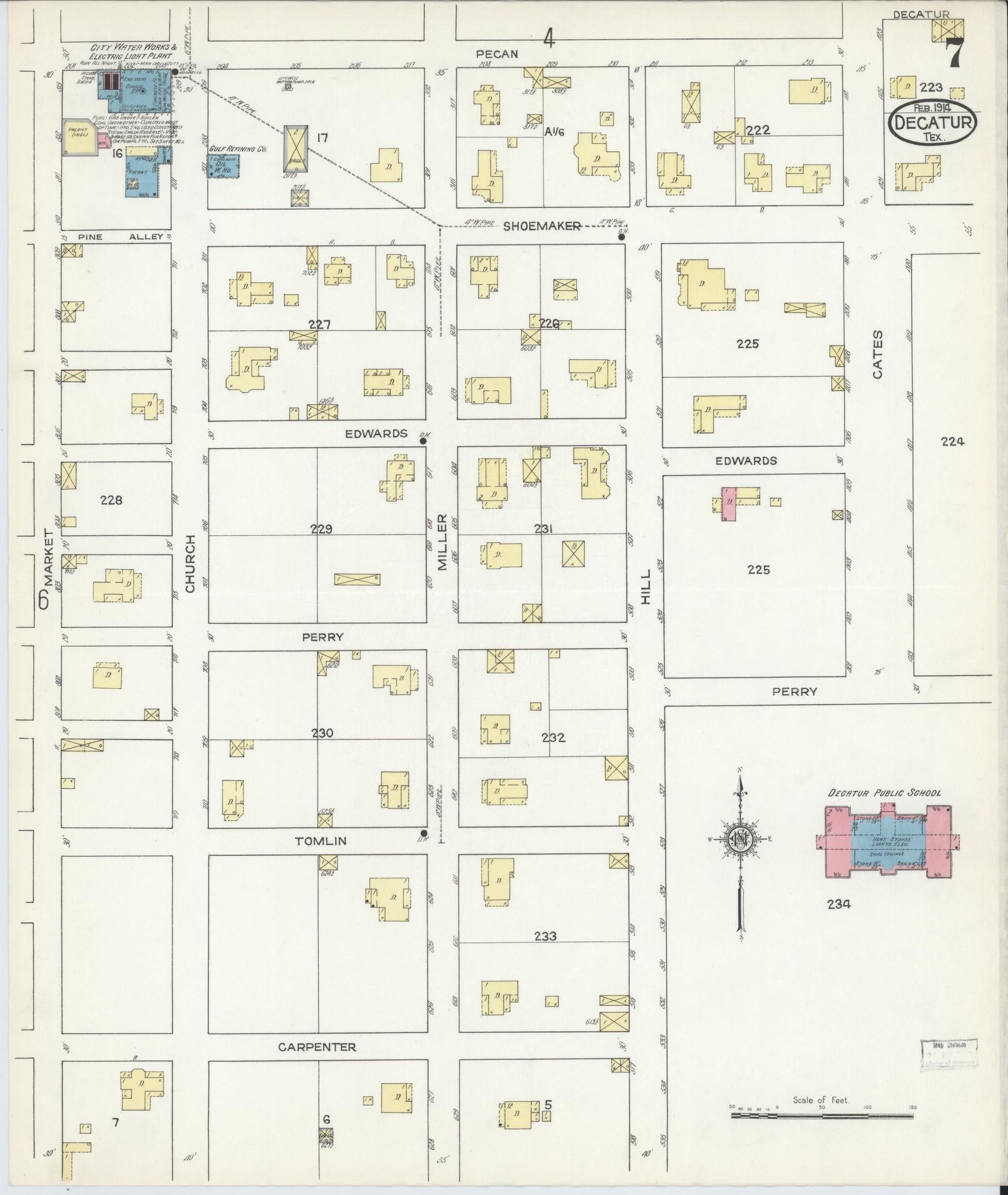 Sanborn Fire Insurance Map from Decatur, Wise County, Texas (1914), Sheet #0007 - Complete Map Set gallery image, historic Sanborn map, vintage wall art, Texas Texas