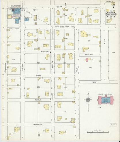 Sanborn Fire Insurance Map from Decatur, Wise County, Texas (1914), Sheet #0007 - Complete Map Set gallery image, historic Sanborn map, vintage wall art, Texas Texas