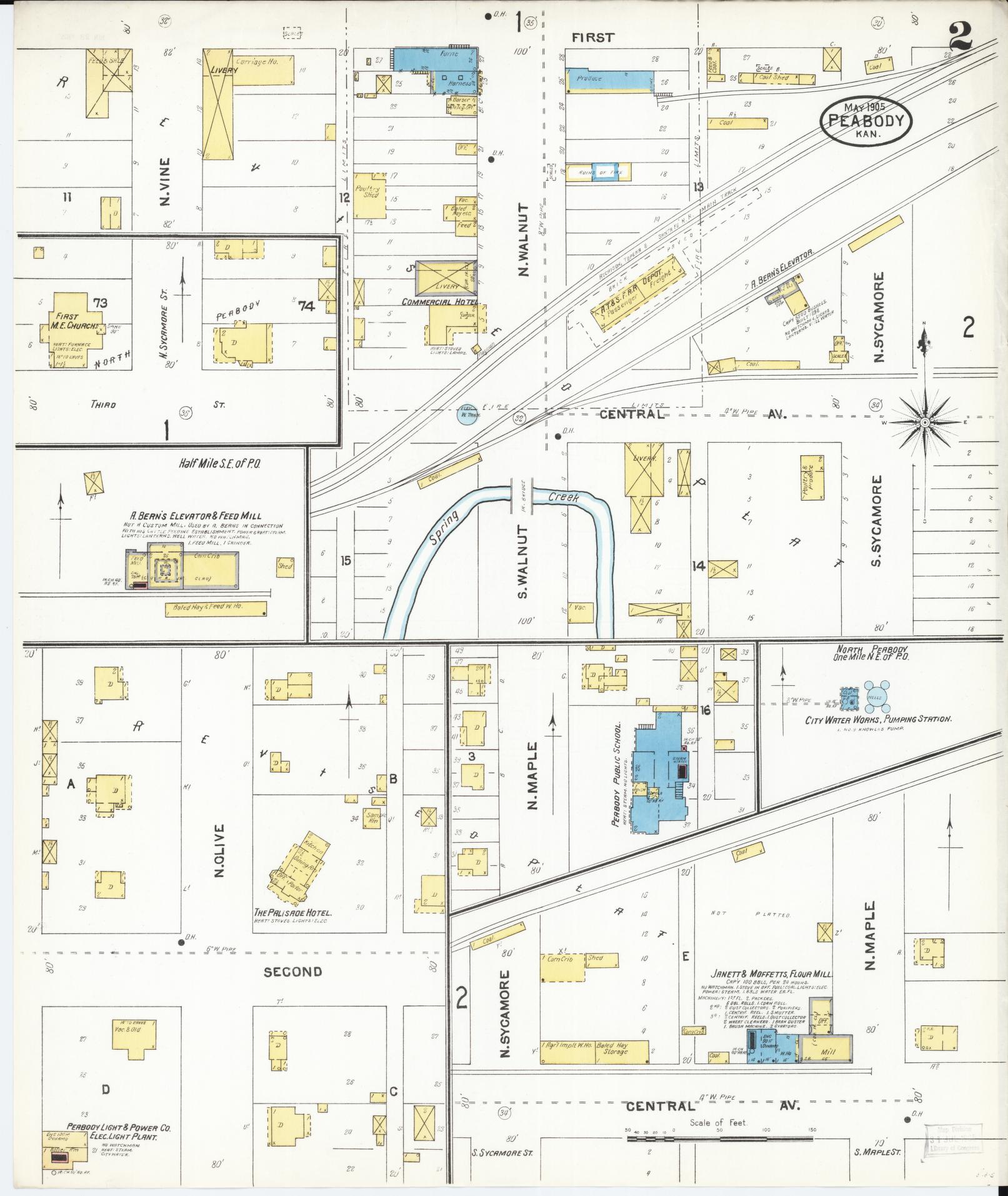Sanborn Fire Insurance Map from Peabody, Marion County, Kansas (1905), Sheet #0002 - Complete Map Set gallery image, historic Sanborn map, vintage wall art, Kansas Kansas