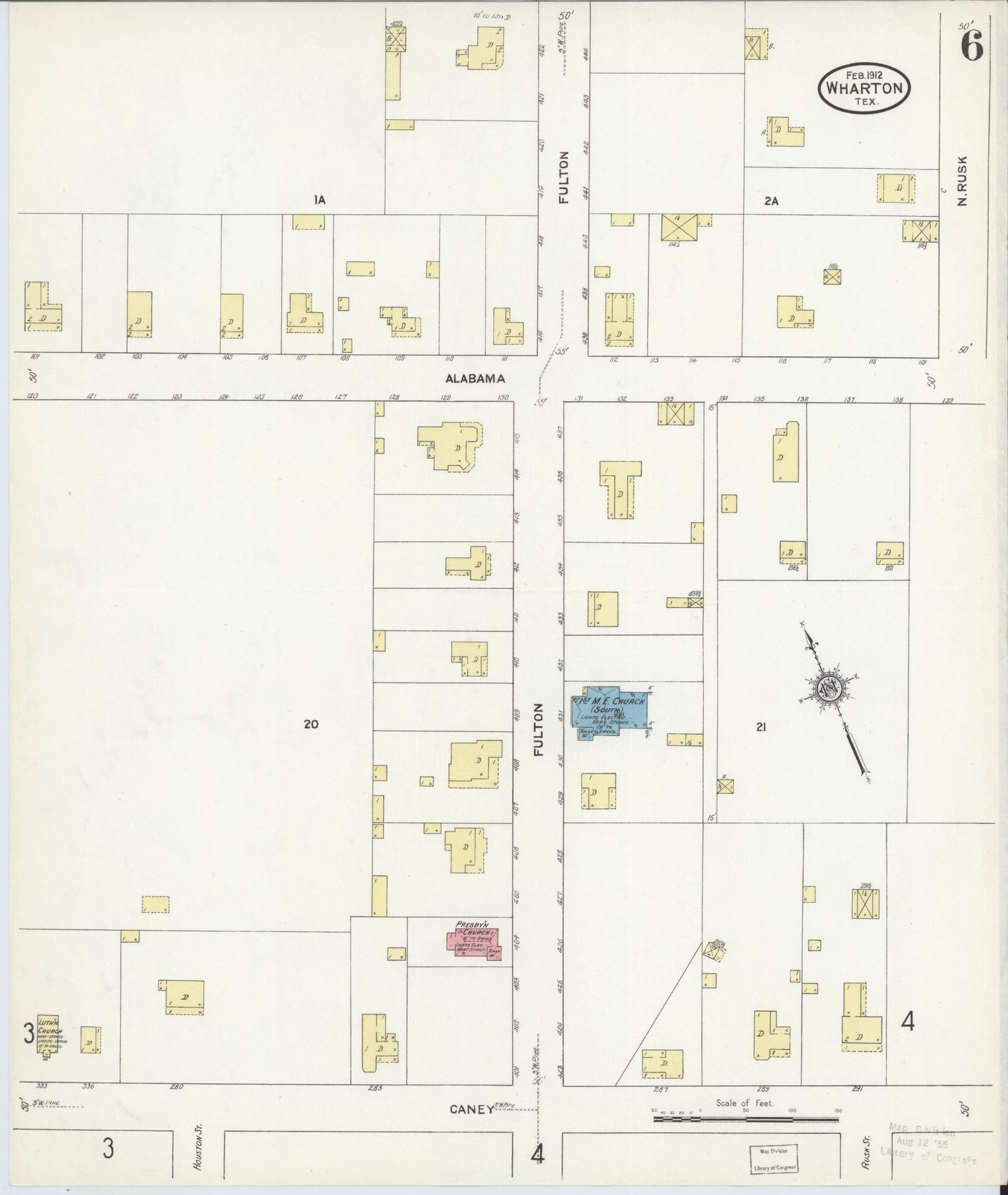 Sanborn Fire Insurance Map from Wharton, Wharton County, Texas (1912), Sheet #0007 - Complete Map Set gallery image, historic Sanborn map, vintage wall art, Texas Texas