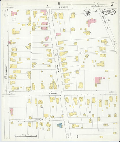Sanborn Fire Insurance Map from Cynthiana, Harrison County, Kentucky (1909), Sheet #0007 - Complete Map Set gallery image, historic Sanborn map, vintage wall art, Kentucky Kentucky