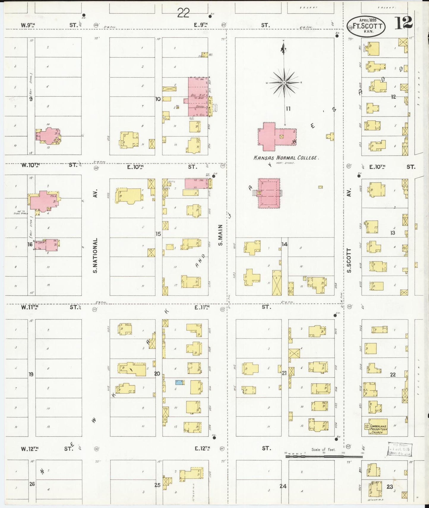 Sanborn Fire Insurance Map from Fort Scott, Bourbon County, Kansas (1899), Sheet #0012 - Historic Sanborn Fire Insurance Map Print, vintage old map wall art, antique decor, genealogy gift, Kansas Kansas map