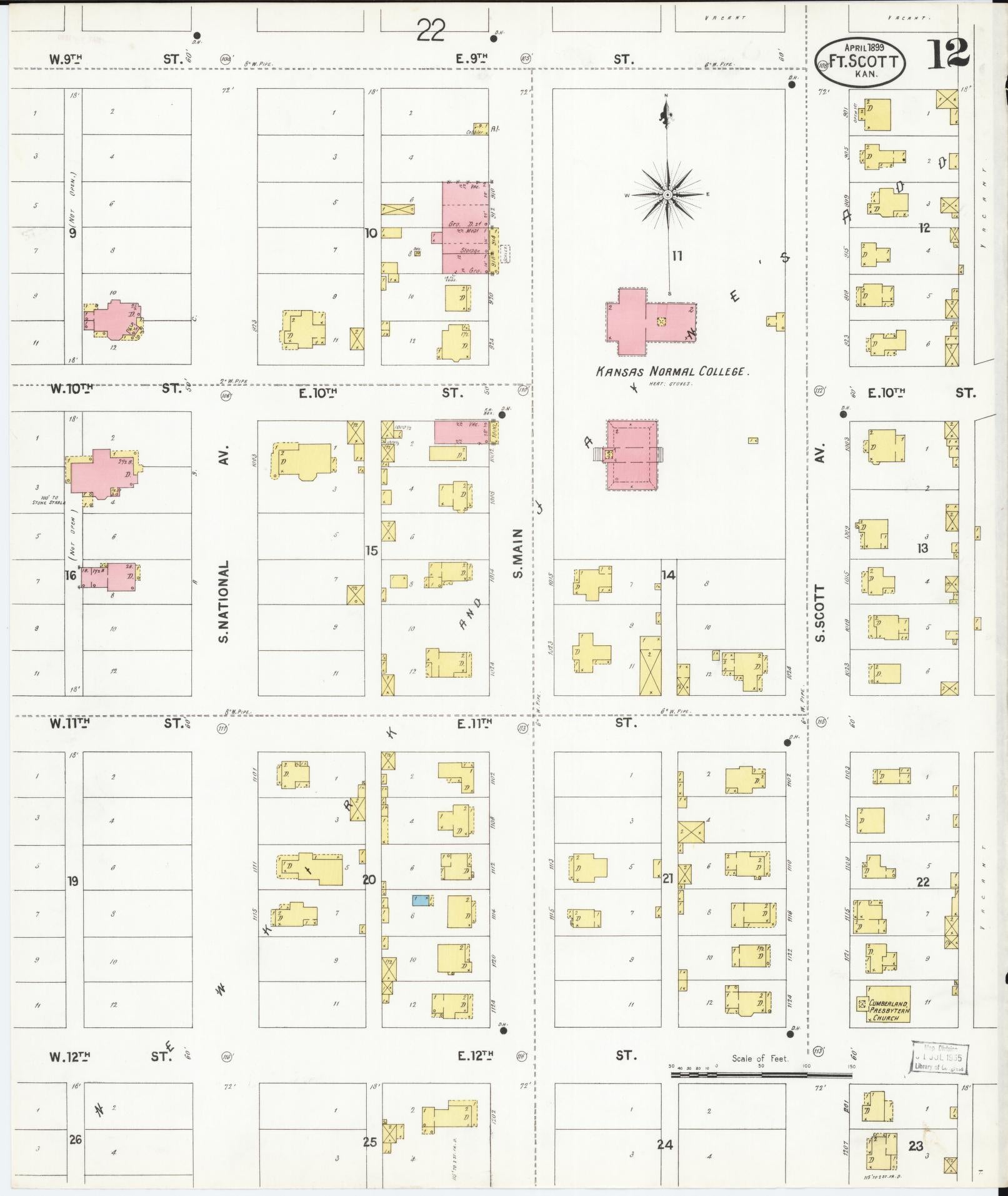 Sanborn Fire Insurance Map from Fort Scott, Bourbon County, Kansas (1899), Sheet #0012 - Historic Sanborn Fire Insurance Map Print, vintage old map wall art, antique decor, genealogy gift, Kansas Kansas map
